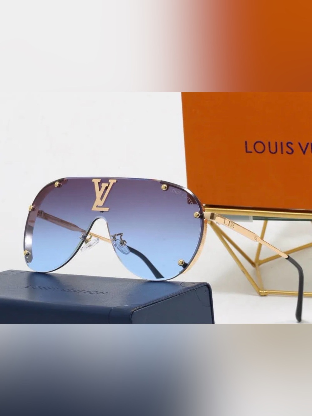 Louis Vuitton Blue to Purple Gradient Shield Sunglasses with Gold Frame